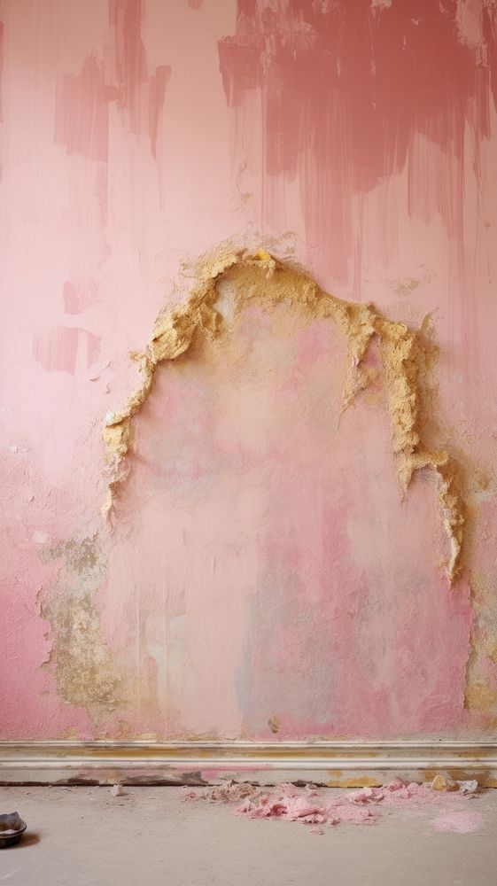 Pink and gold plaster paint wall.