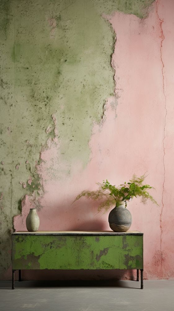 Pink and green wall architecture furniture.