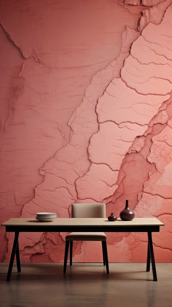 Salmon pink wall architecture furniture.