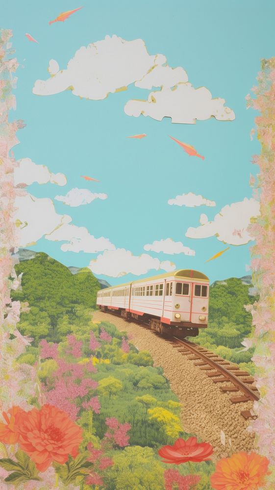 Train craft collage art outdoors painting.
