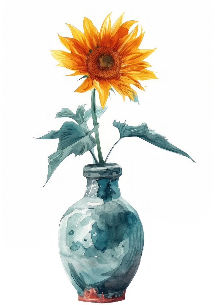 Vase flower watercolor sunflower art craft.