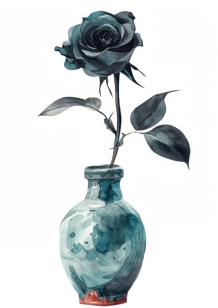 Vase flower watercolor rose art plant.