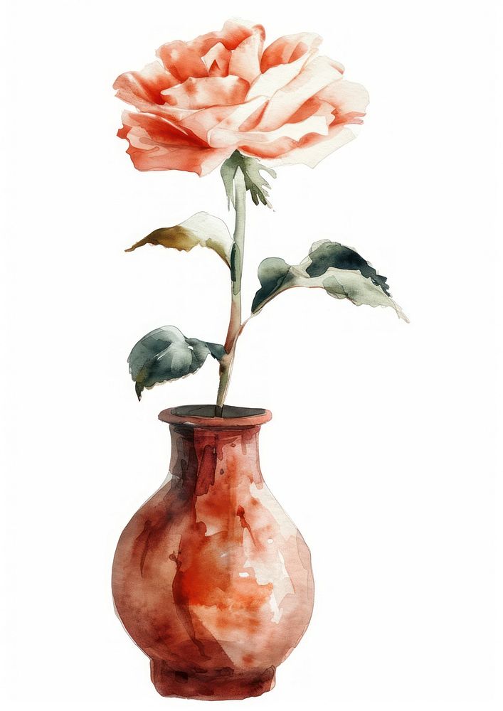 Vase flower watercolor rose art painting.