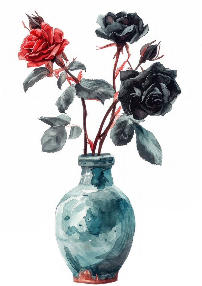 Vase flower watercolor rose art craft.