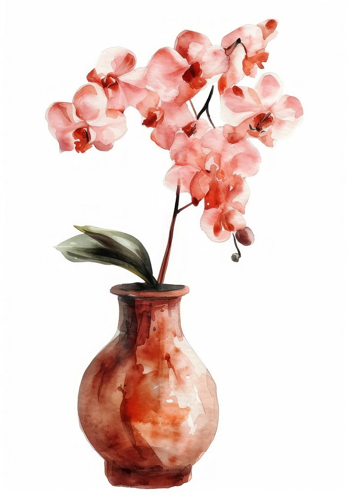 Vase watercolor flower orchid blossom.