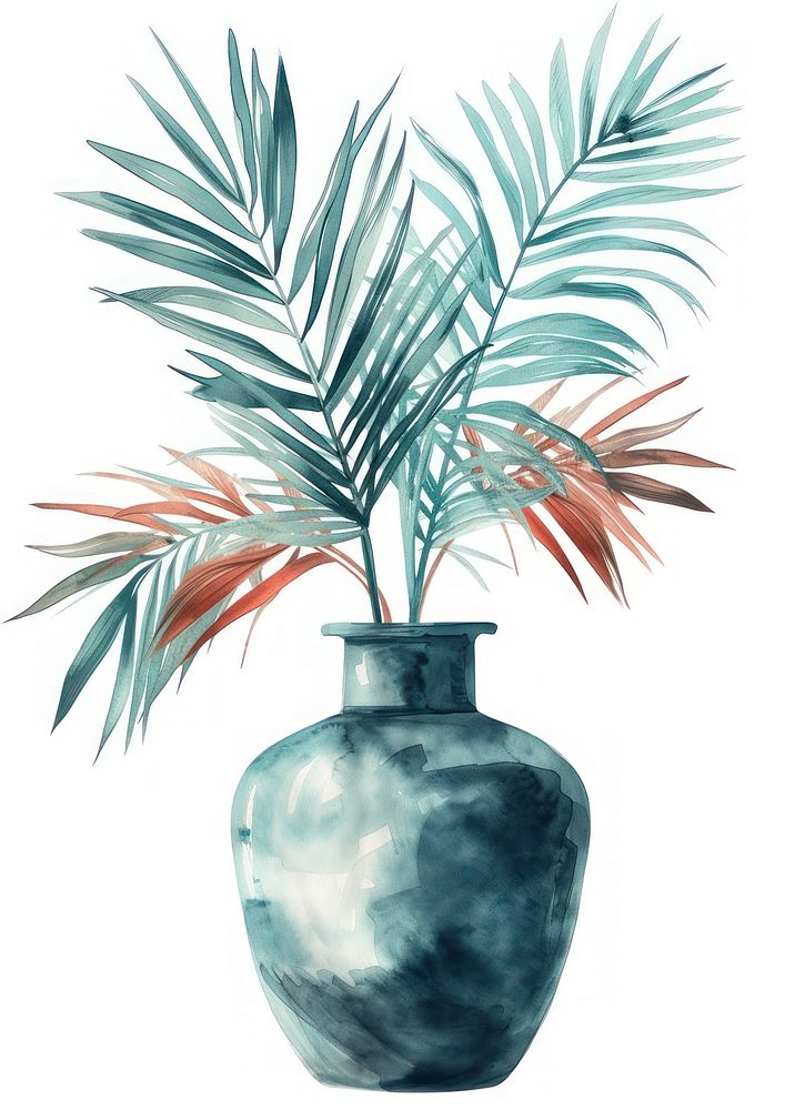 Vase watercolor art painting plant.