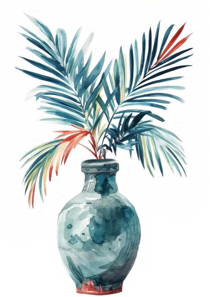 Vase watercolor art painting plant.