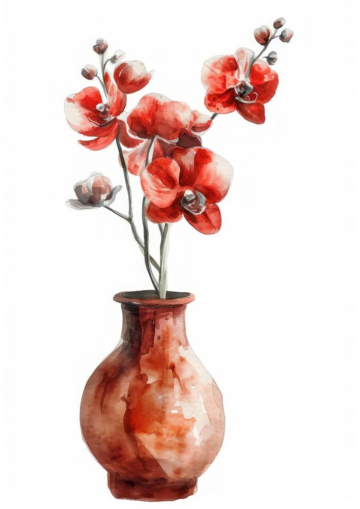 Vase watercolor flower art painting.