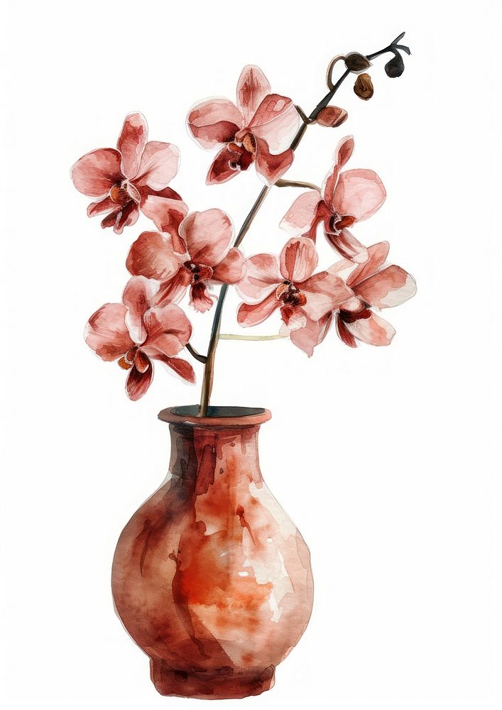 Vase watercolor flower blossom orchid.
