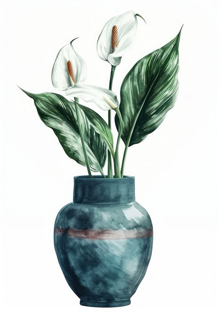 Vase watercolor flower plant jar.
