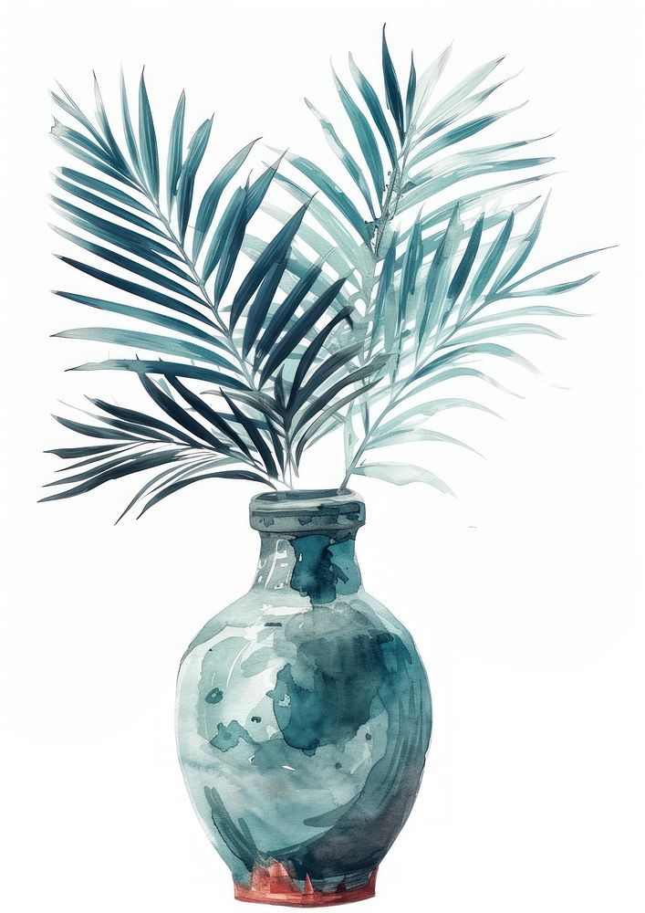 Vase watercolor art plant jar.