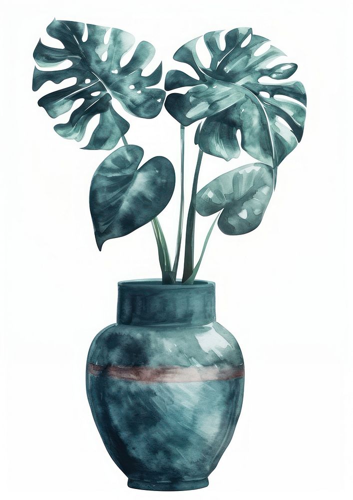 Vase watercolor plant green leaf.