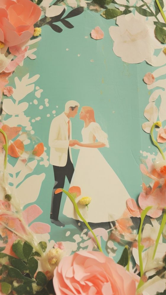 Wedding love craft collage art painting flower.
