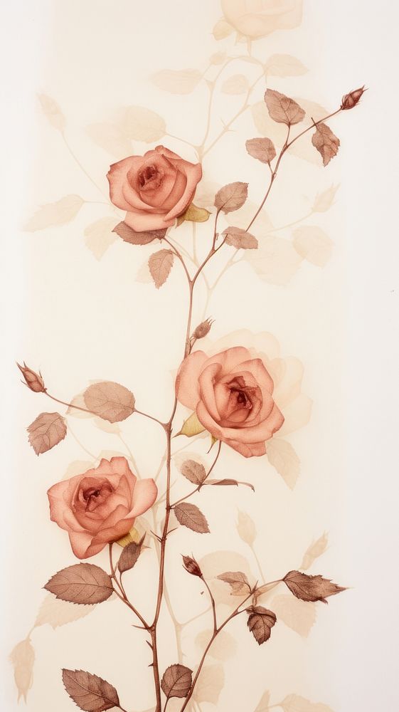 Climbing rose wallpaper flower painting pattern.