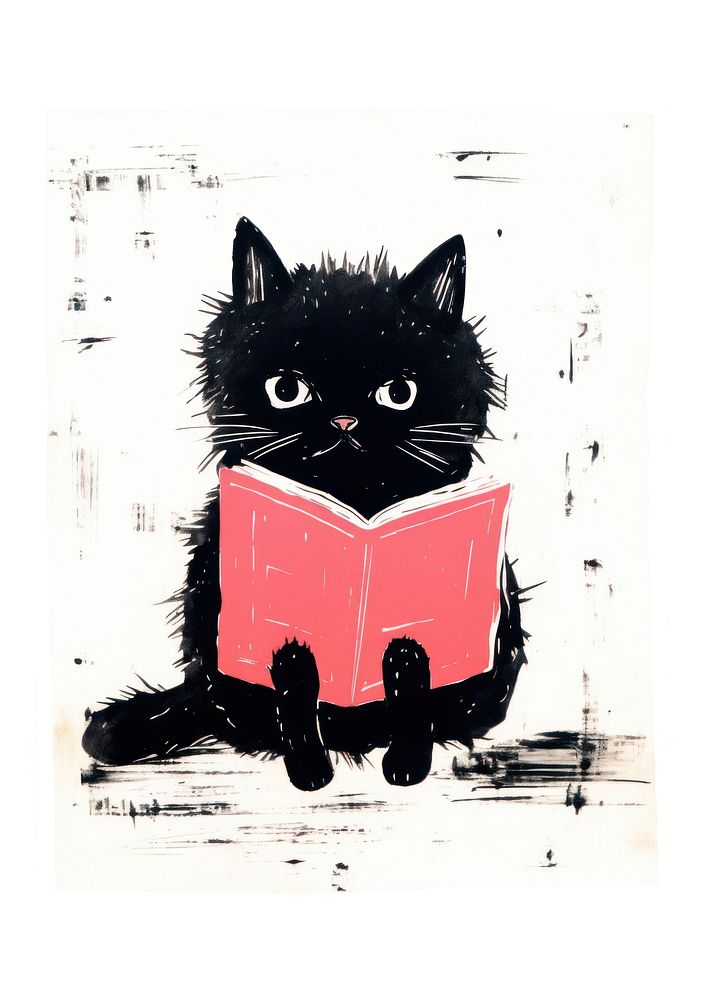 Cute cat reading book animal mammal paper.