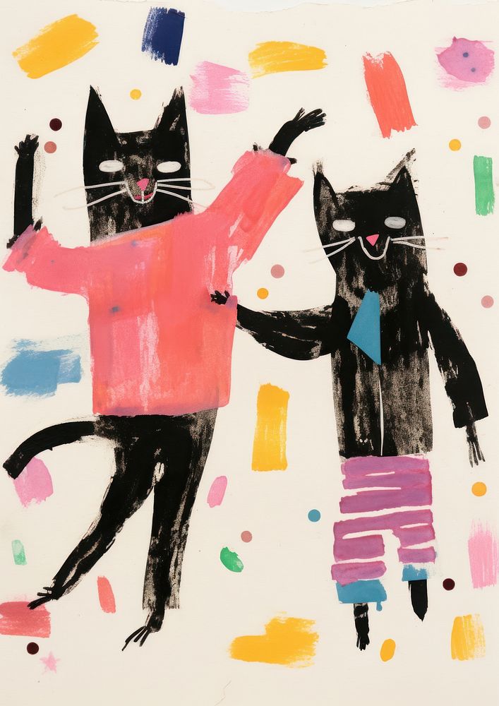 Cat enjoy dancing animal painting mammal.