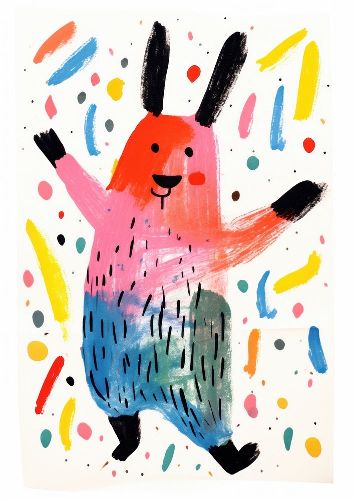 Rabbit enjoy dancing painting paper art.