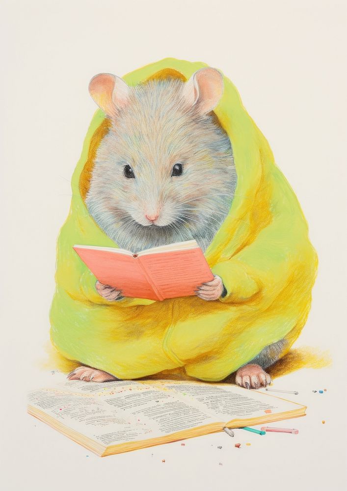 Hamster reading book animal rat mammal.