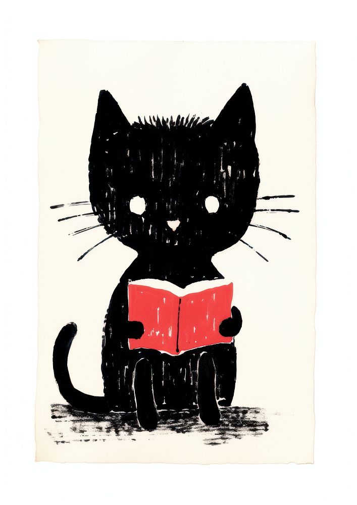 Cute cat reading book animal mammal paper.