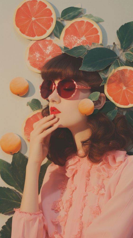 Aesthetic love craft collage grapefruit sunglasses portrait.