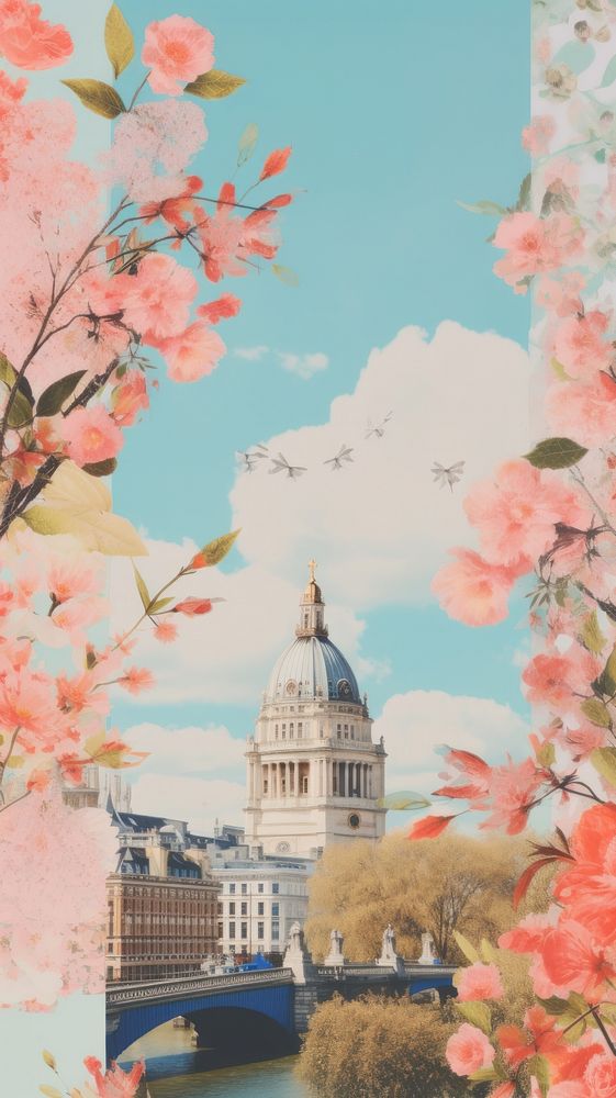 Aesthetic london craft collage blossom flower plant.