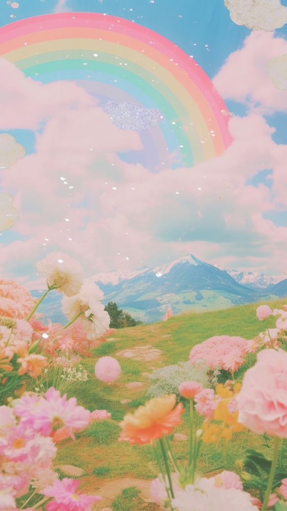 Aesthetic rainbow craft collage landscape outdoors nature.
