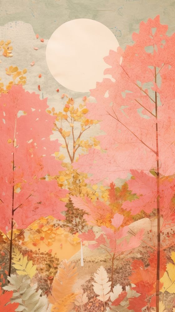 Autumn forest craft collage art outdoors painting.