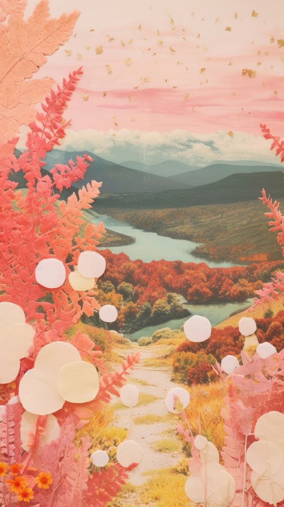 Autumn landscape craft collage art outdoors painting.