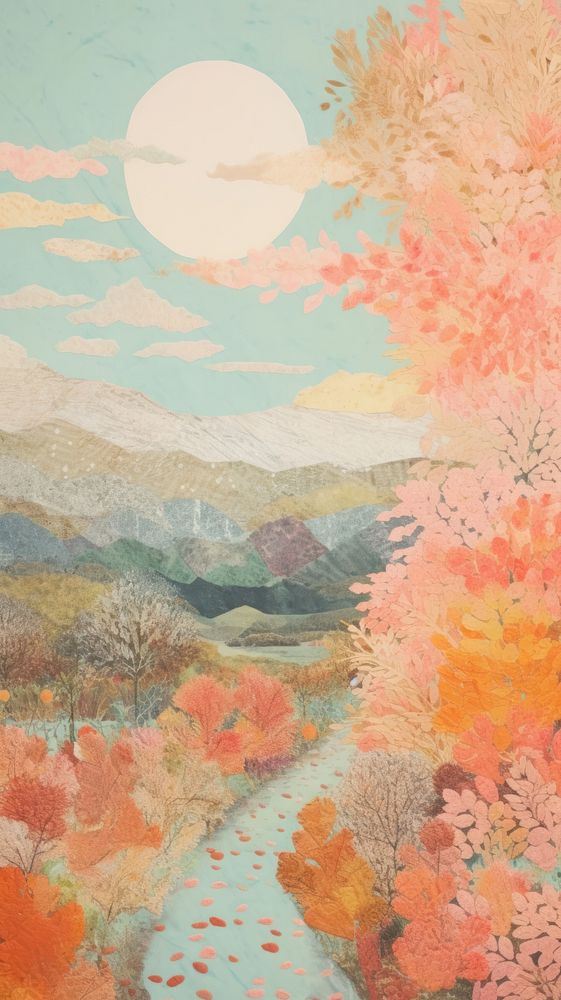 Autumn landscape craft collage art outdoors painting.