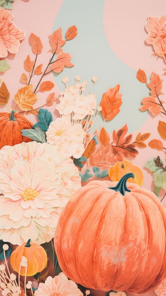 Autumn pumpkins craft collage art vegetable wallpaper.