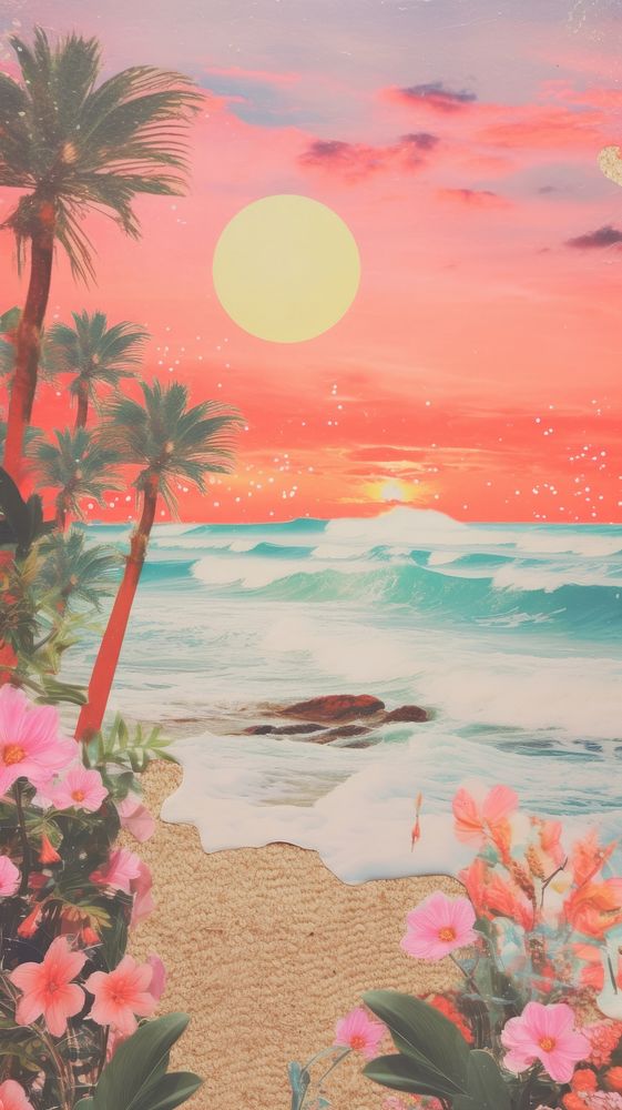 Beach sunset craft collage art outdoors painting.