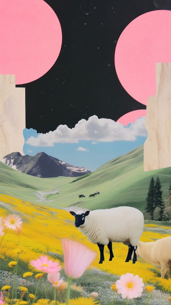 Black sheep craft collage art livestock painting.