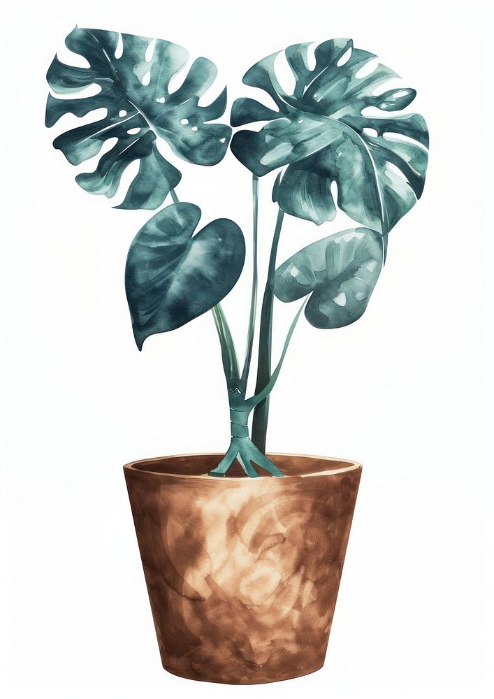 Plant pot watercolor green vase leaf.