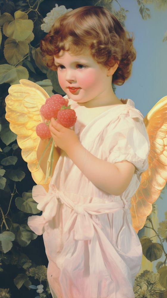 Cherub craft collage portrait angel child.