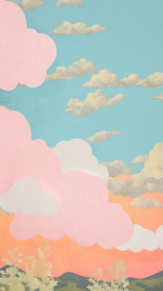 Clouds sunset craft collage art outdoors painting.