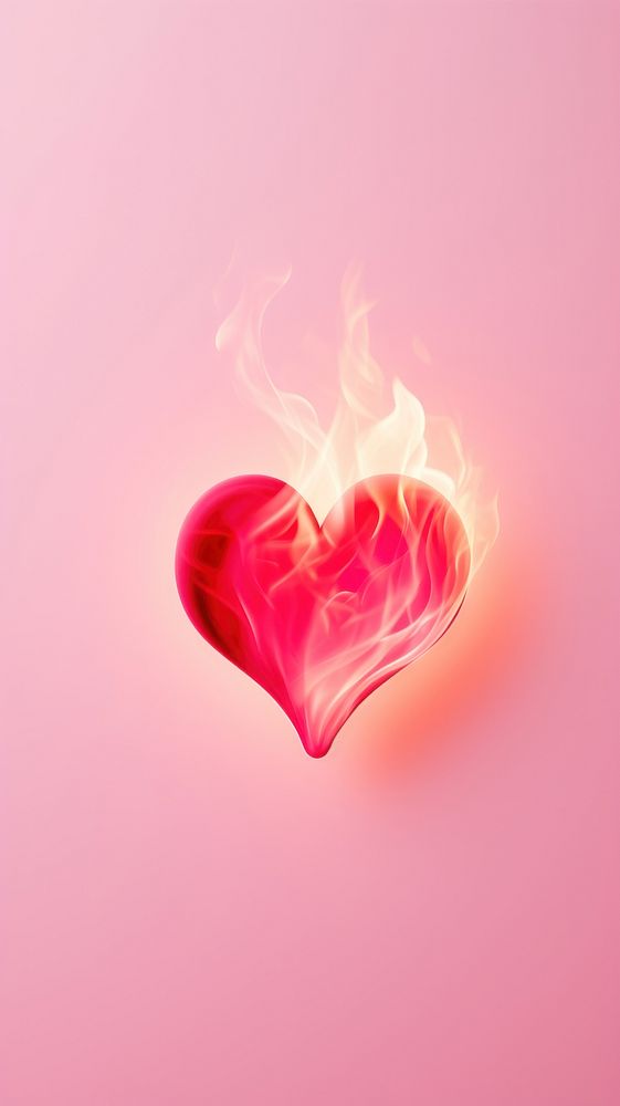 Pink burning heart icon flame fire abstract.
