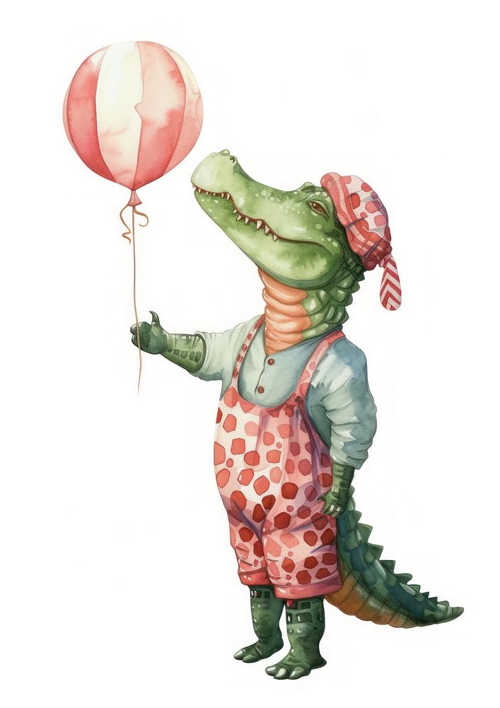 Crocodile watercolor balloon holding representation.