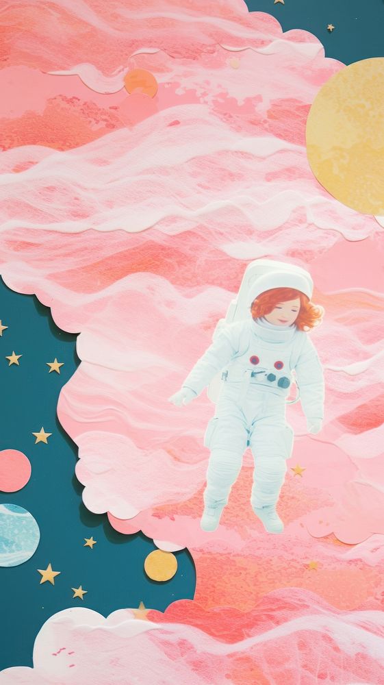 Cute astronaut craft collage art painting outdoors.