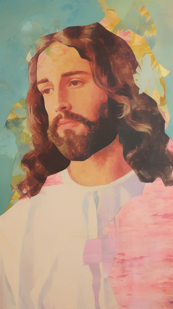 Drawing jesus craft collage art painting portrait.