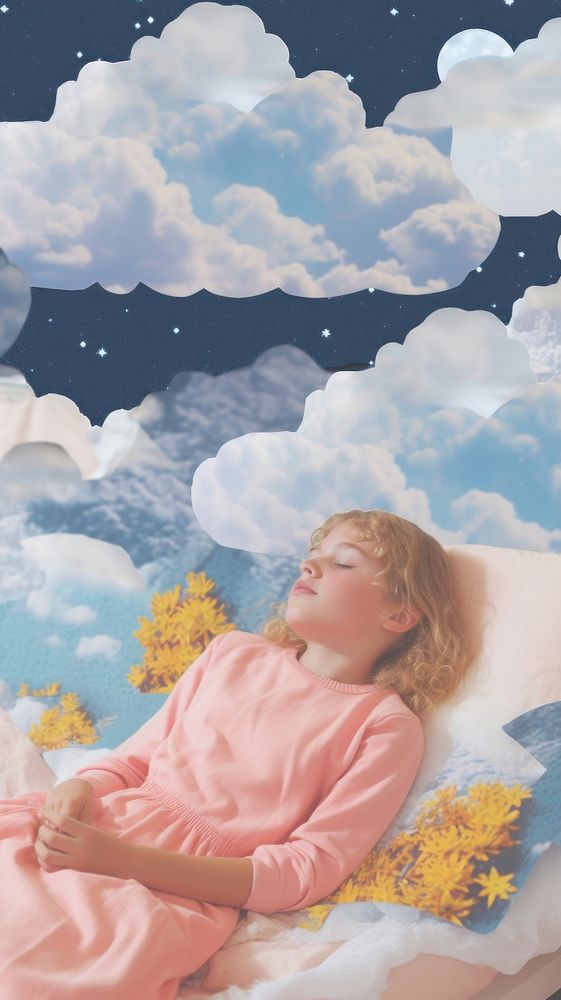 Dream sleep craft collage sleeping painting portrait.