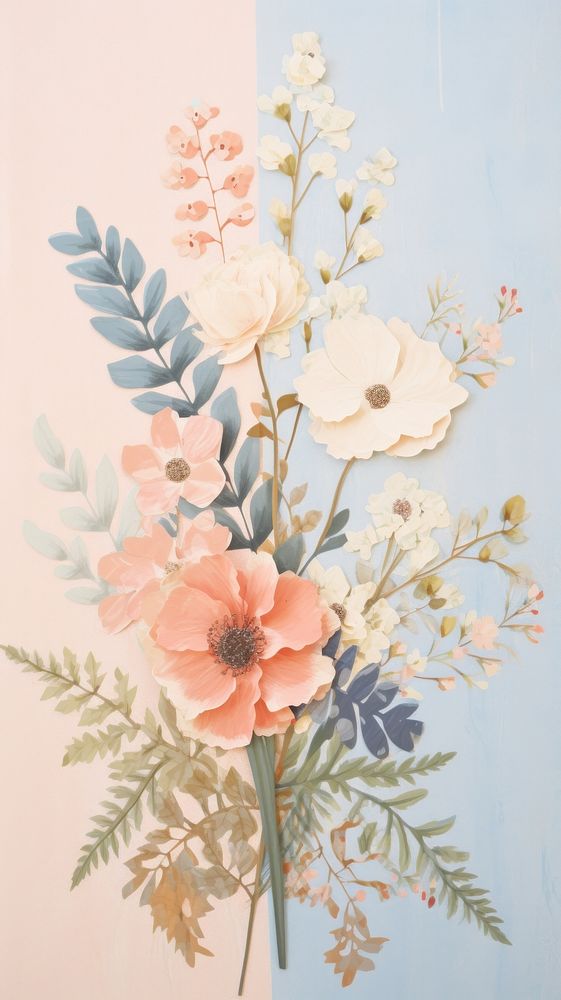 Flower bouquet craft collage painting pattern plant.