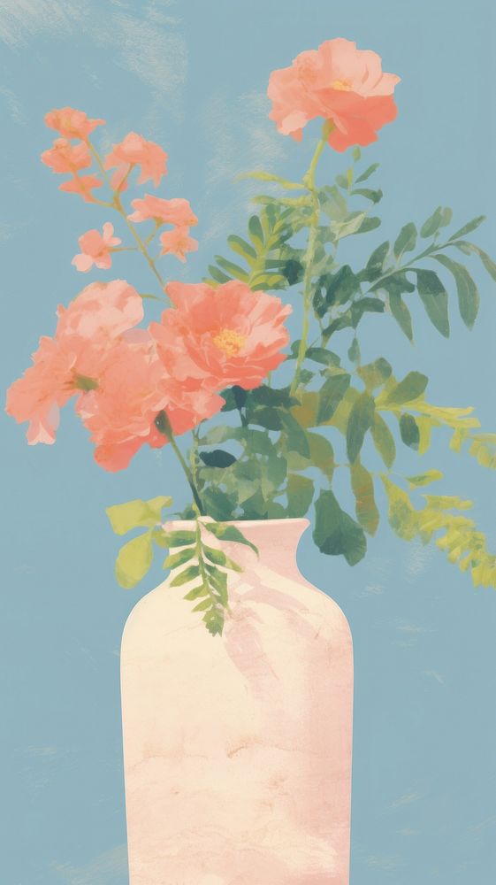 Flower vase craft collage art painting plant.