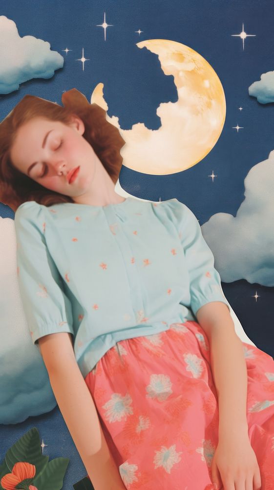 Girl sleep craft collage astronomy sleeping portrait.