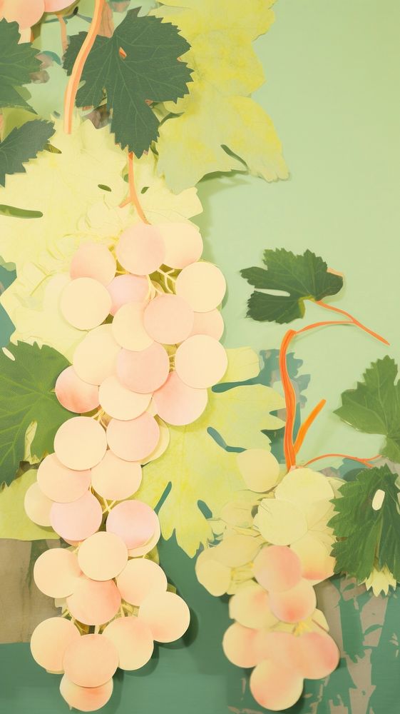 Green grapes craft collage art painting plant.
