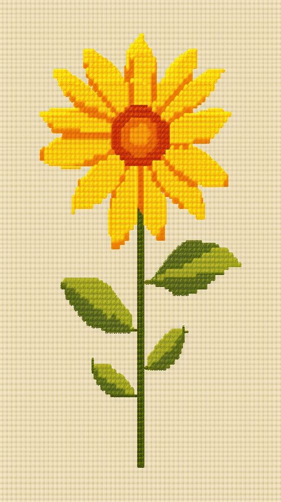 Cross stitch tiny sunflower embroidery pattern nature.