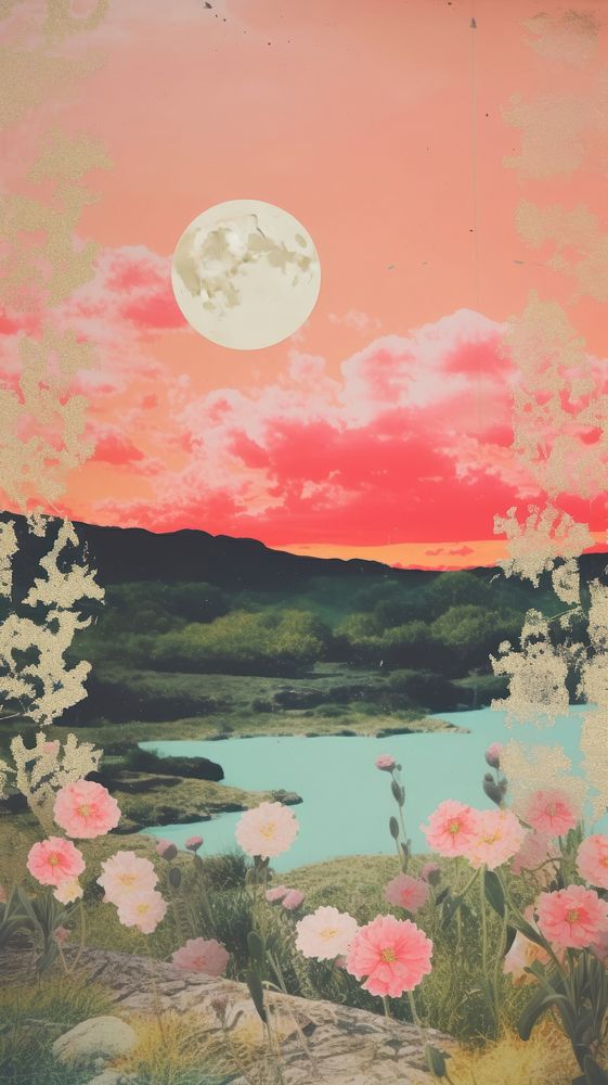 Landscape sunset craft collage art astronomy outdoors.