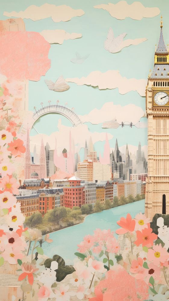 London city craft collage art architecture wallpaper.