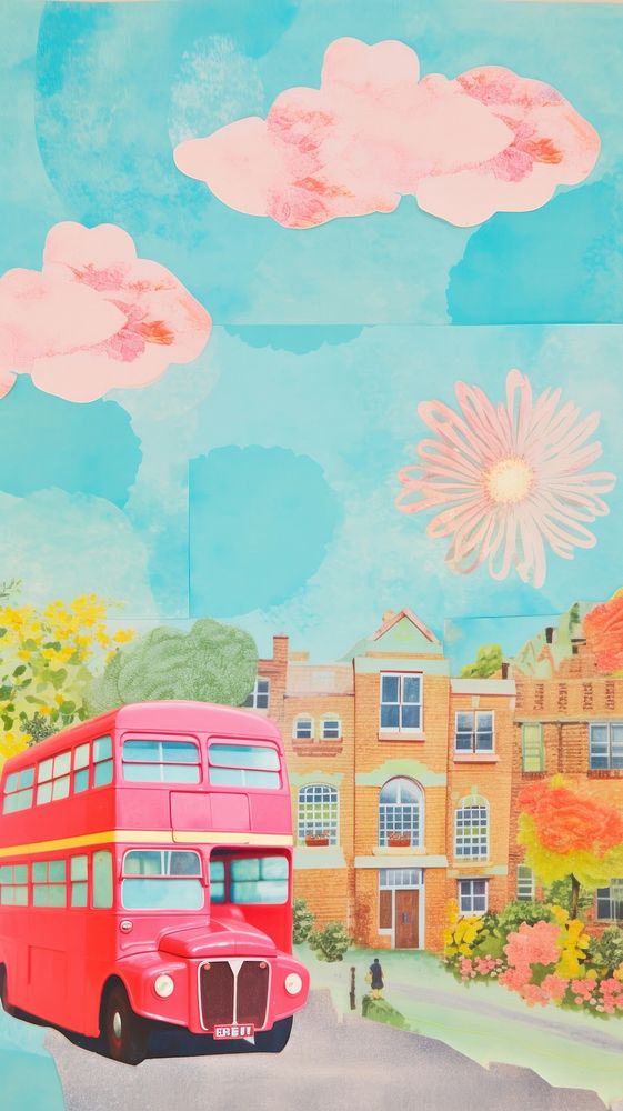 London bus craft collage art painting vehicle.