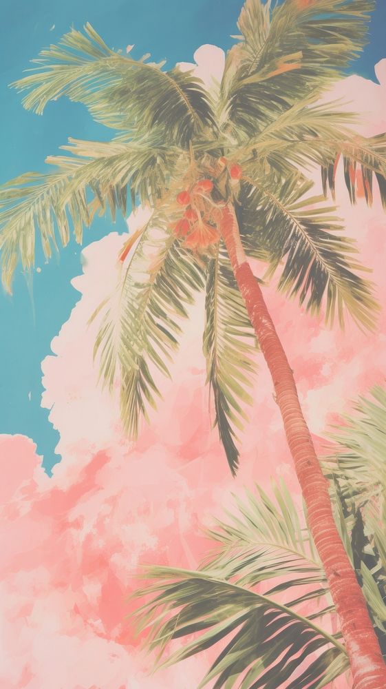 Pink palm tree craft art outdoors painting.