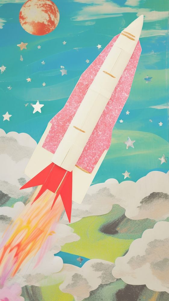 Rocket craft collage art missile space.